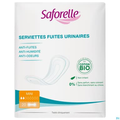Saforelle Serviette Fuite Urinaire En Coton Bio Femme Mini Sachet 20