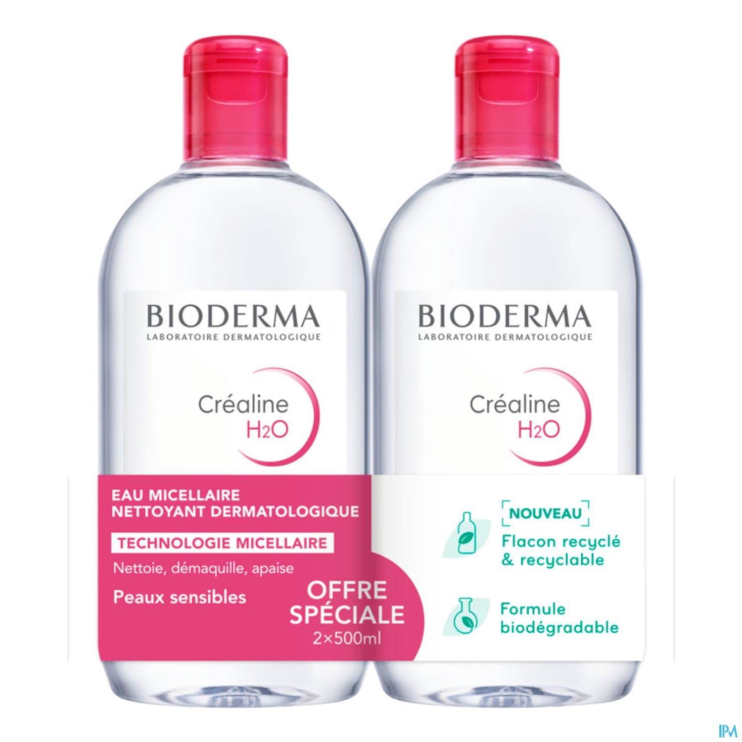 Bioderma Crealine H2o Eau Micellaire Nettoyante 500ml X2