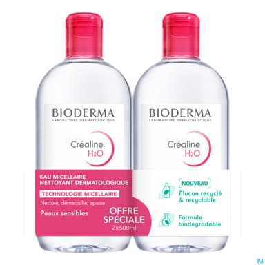Bioderma Crealine H2o Eau Micellaire Nettoyante 500ml X2