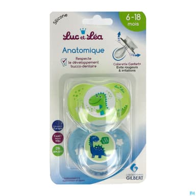 Luc Et Lea Sucette Anatomique Symetrique Dinosaures 6/18m X2