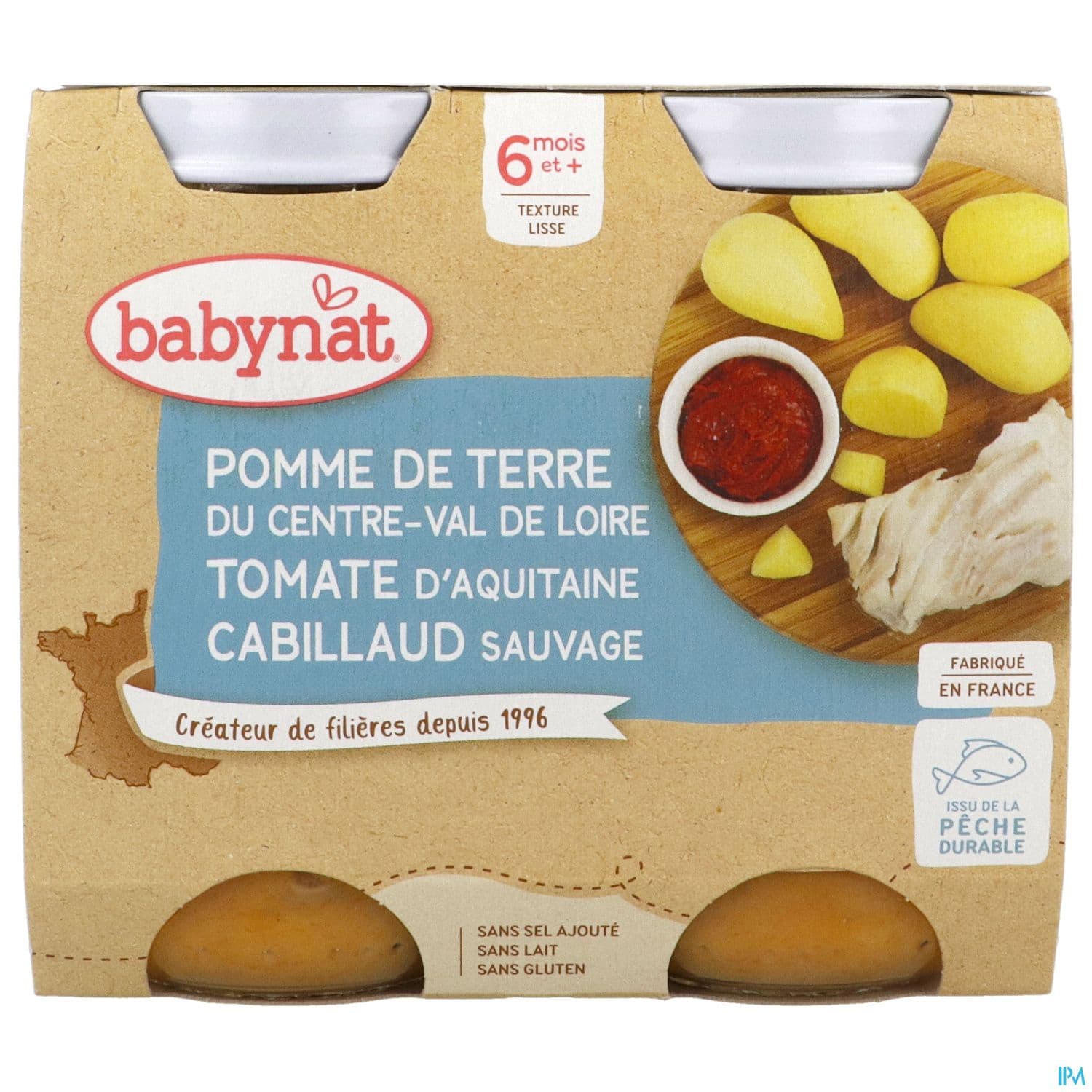 Babybio Babynat Pomme De Terre Du Centre Val De Loire Tomate Cabillaud Sauvage 6m 200g X2