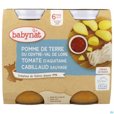 Babybio Babynat Pomme De Terre Du Centre Val De Loire Tomate Cabillaud Sauvage 6m 200g X2