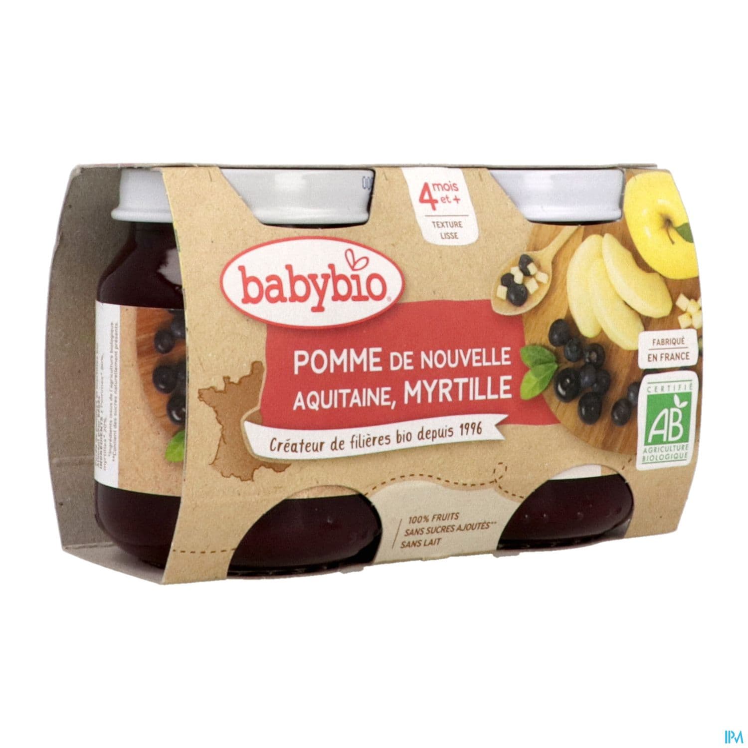 BABYBIO POMME/MYRTILLE 2X130G