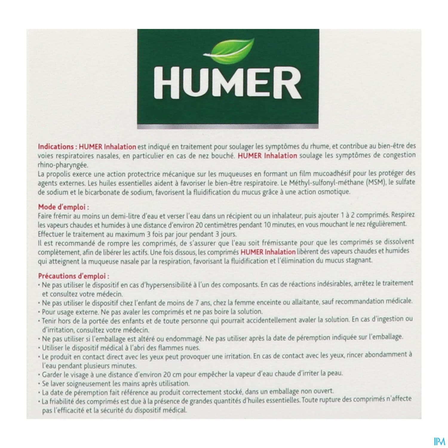 HUMER INHALATION CPR EFF 8