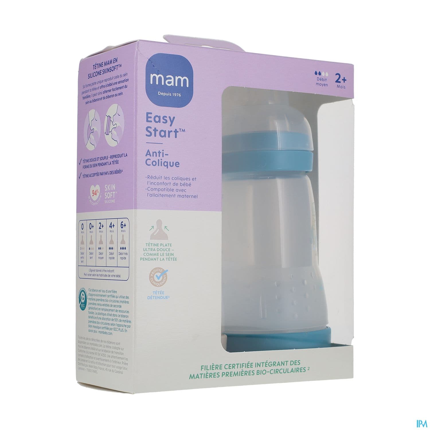 Mam Biberon Easy Start Anticolique 260ml Ocean + Sable Tetine Debit 2 X2