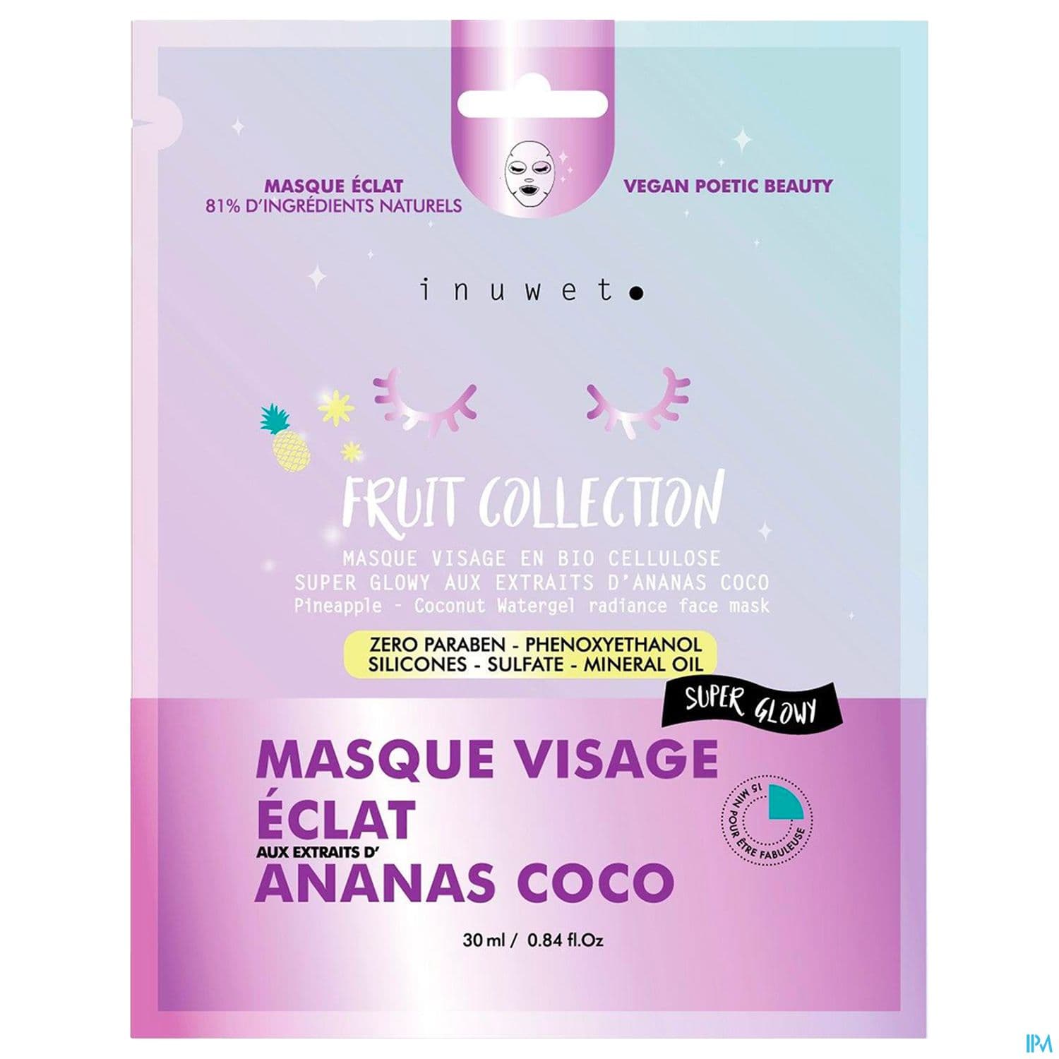 Inuwet Masque Visage Fruit Collection Hydratation Ananas Coco 30ml