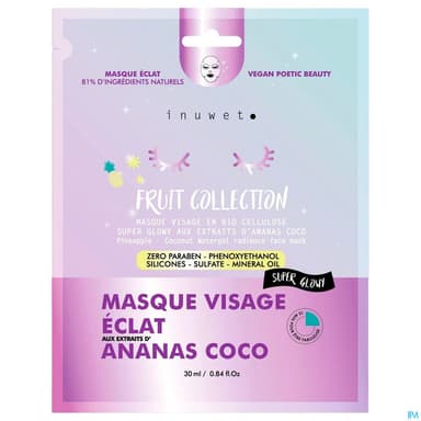 Inuwet Masque Visage Fruit Collection Hydratation Ananas Coco 30ml