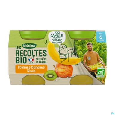 Bledina Les Recoltes Bio Pot Pomme Banane Kiwi 130g X2
