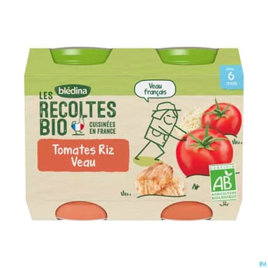 Bledina Les Recoltes Bio Pot Tomate Riz Veau 200g X2