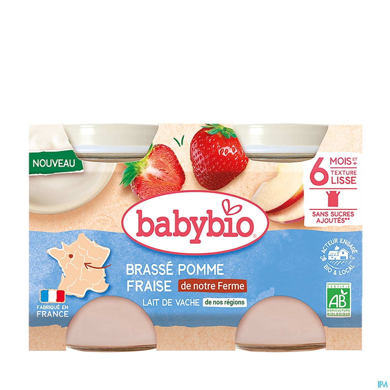 Babybio Brasse Au Lait De Vache Francais Pomme Fraise De Nos Fermes Nouveau 2x130g