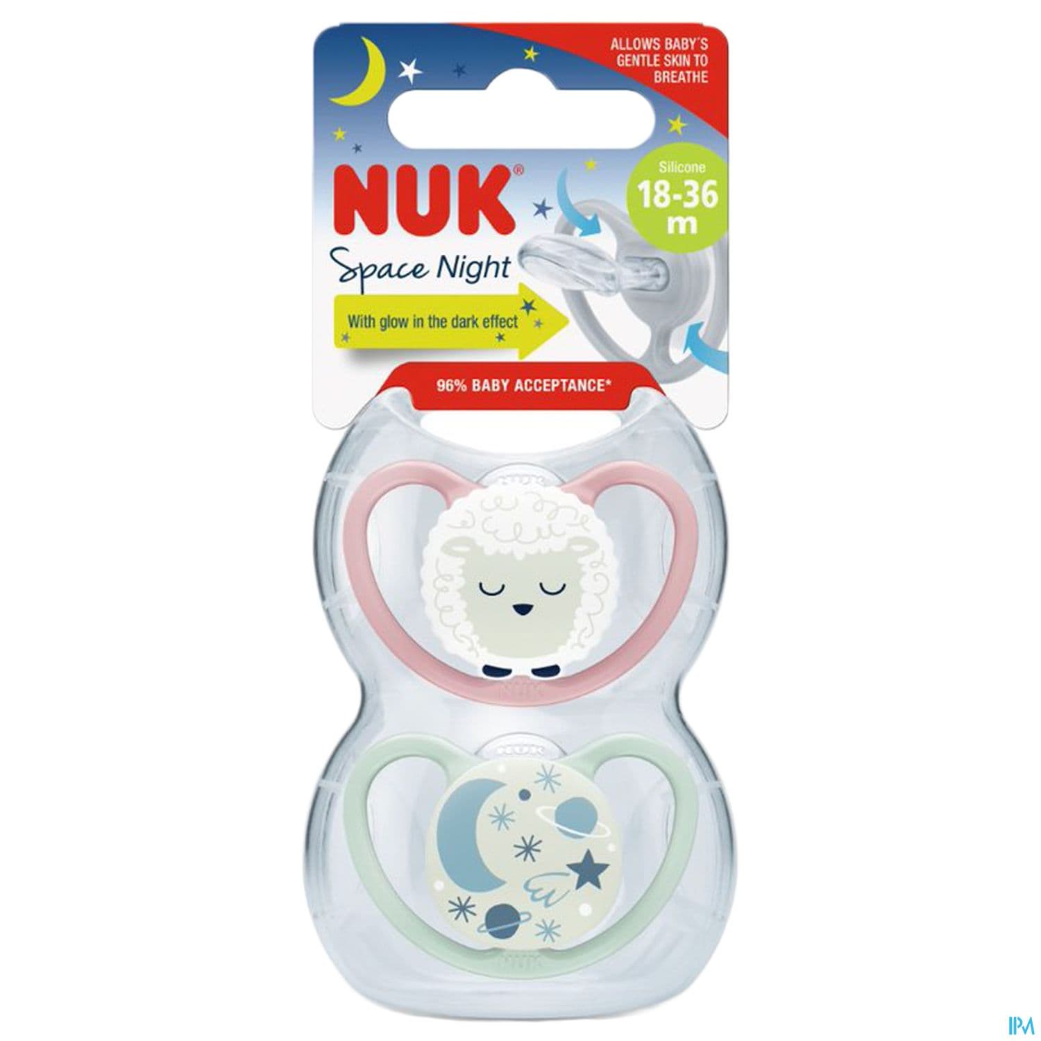 Nuk Sucette Silicone Space 18/36m Nuit Fille X2