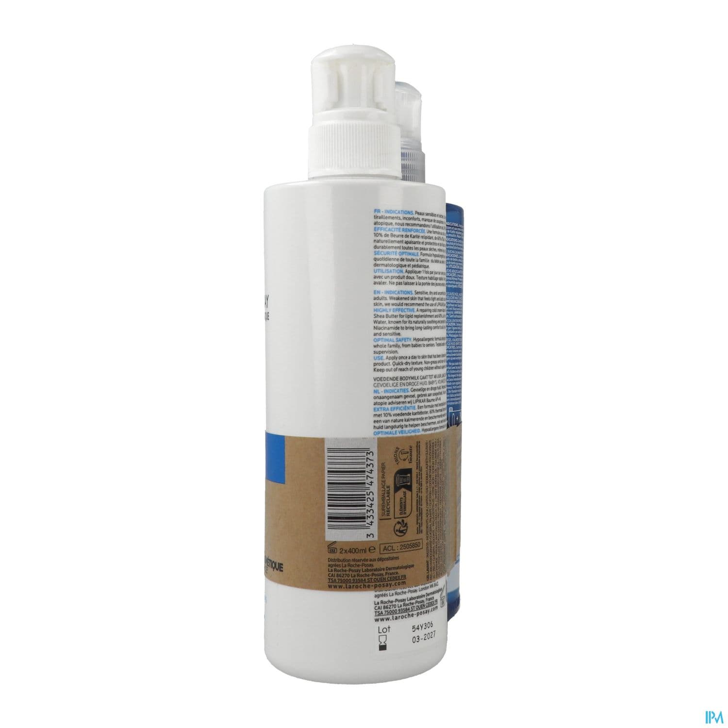 La Roche Posay Lipikar Lait Relipidant Corps Antidessechant 48h 400ml + Gel Lavant 400ml