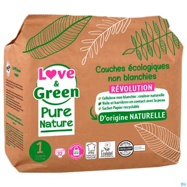 Love Green Pure Nature Couche Certifiee Ecolabel Et Hypoallergenique T1 X32