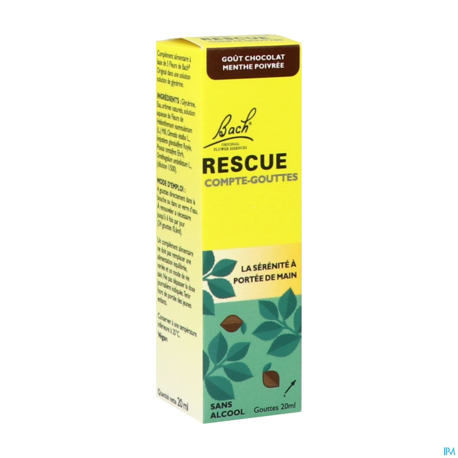 Rescue Bach Compte Gouttes Gout Chocolat Menthe 20ml