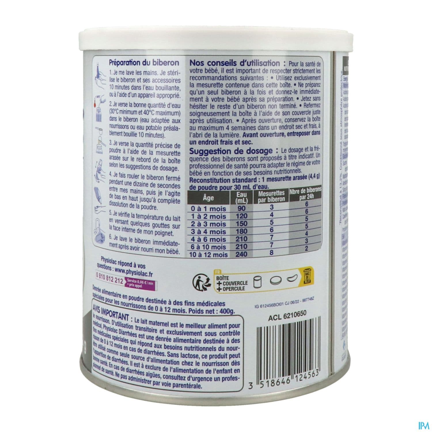 PHYSIOLAC EXP DIARRHEE LAIT 400G