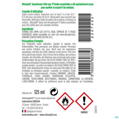 Ineldea Olioseptil Spray Assainisseur D Air 77 Huiles Essentielles Spray 125ml