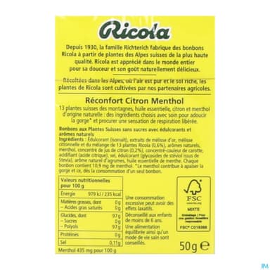 RICOLA RECONFORT CITRON MENT 50G