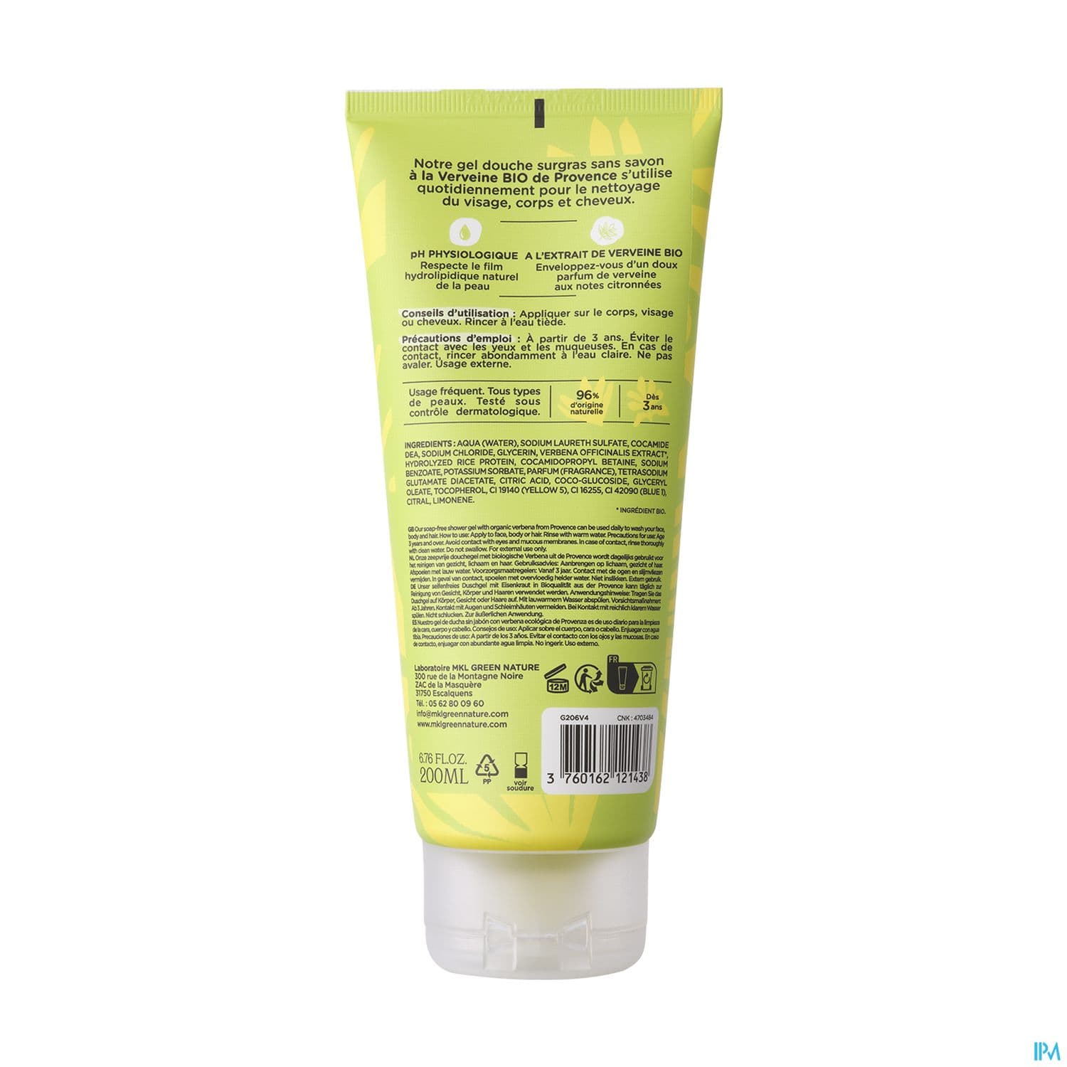 Mkl Green Nature Gel Douche Verveine De Provence Cosm'ethik 200ml