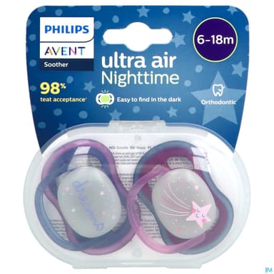 Avent Sucette Ultra Air Nuit 6/18mois X2