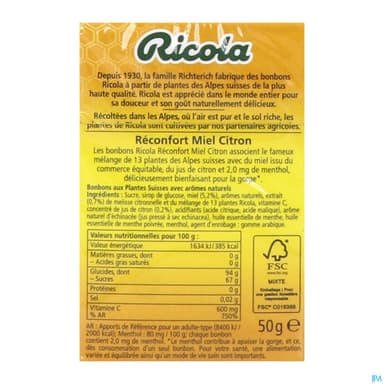 RICOLA RECONFORT MIEL CITRON 50G