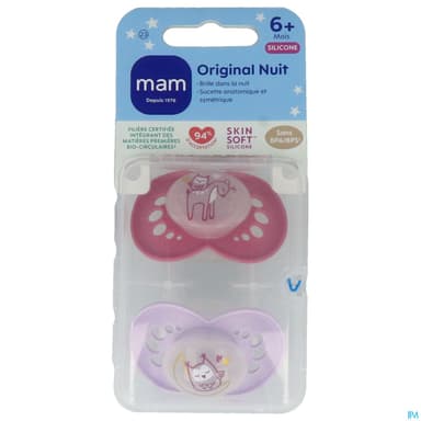 Mam Sucette Original Nuit +6m Silicone X2