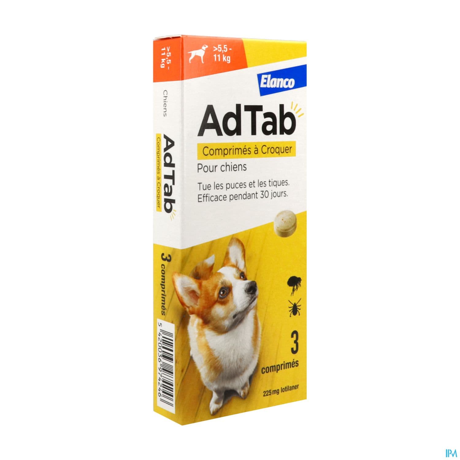 Elanco Adtab 225mg Antiparasitaire Chien 5/11kg Comprime 3