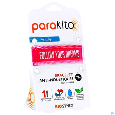 Parakito Bracelet Antimoustique Rechargeable Adulte Good Vibes Fuschia