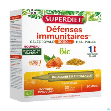 Superdiet Gelee Royale 3000mg Bio Ampoule Buvable 15ml 20