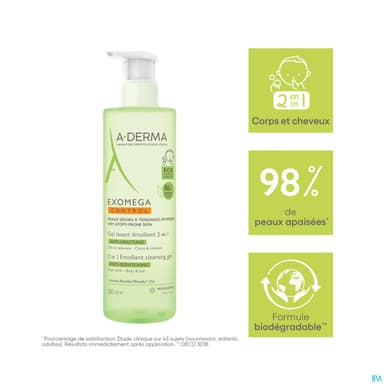 A Derma Exomega Control Gel Lavant Emollient 2en1 Antigrattage 500ml