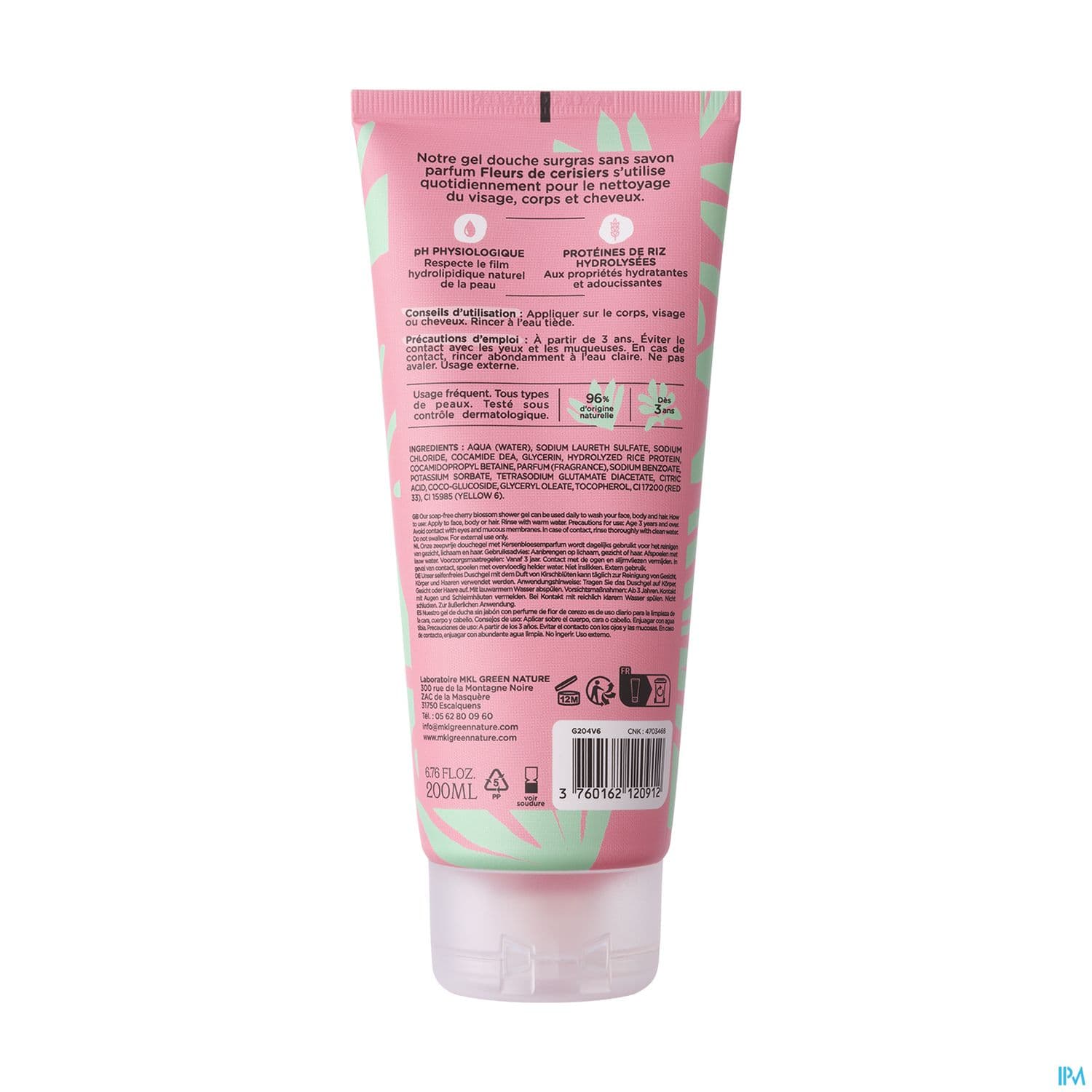 Mkl Green Nature Gel Douche Fleurs De Cerisiers Cosm'ethik 200ml