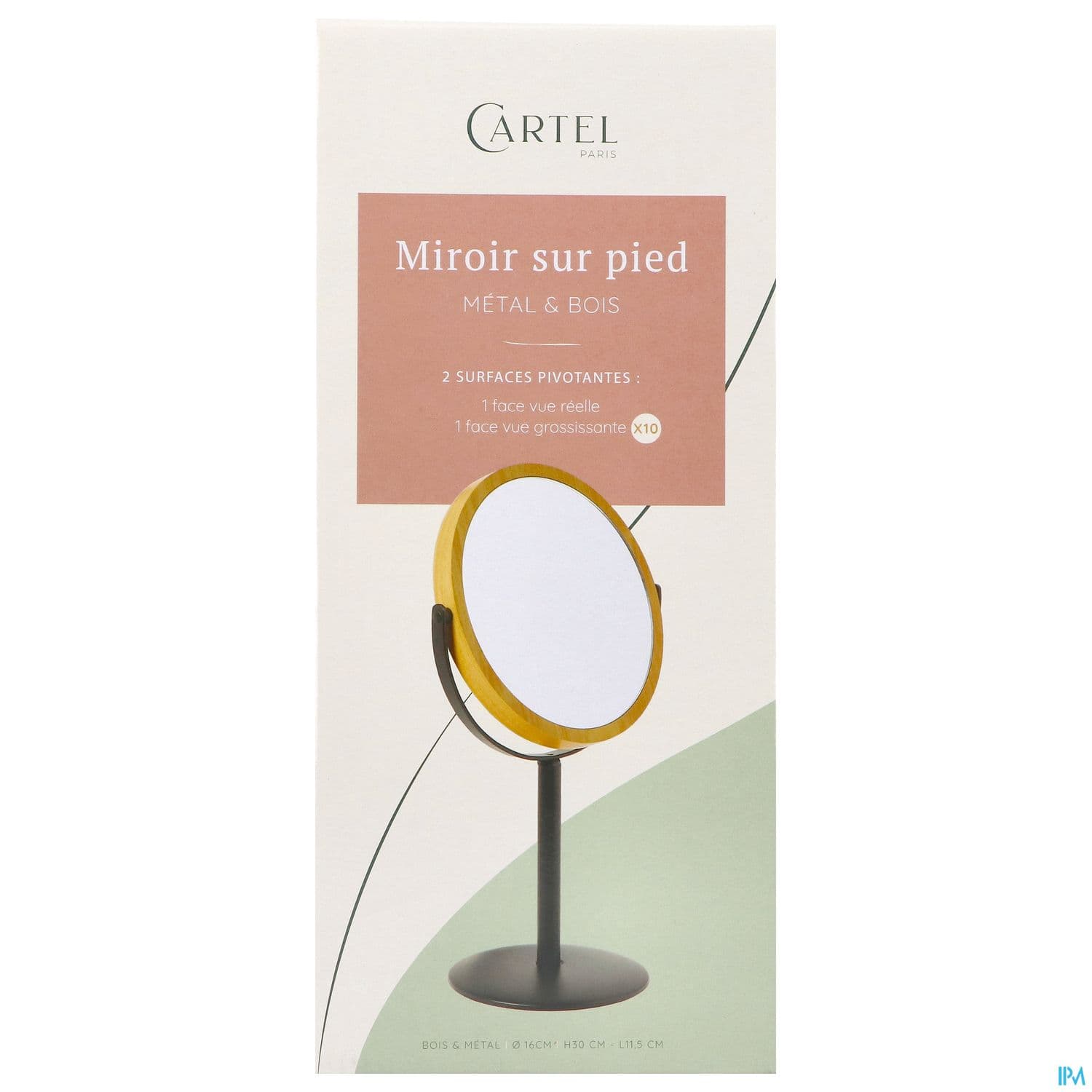 CARTEL MIROIR PIED MET/BOIS 16.5CM