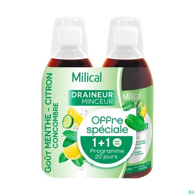 Milical Draineur Ultra Menthe Citron Solution Buvable 500ml X2
