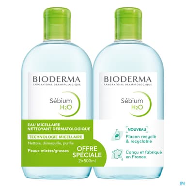 Bioderma Sebium H2o Solution Micellaire Sans Savon 500ml X2