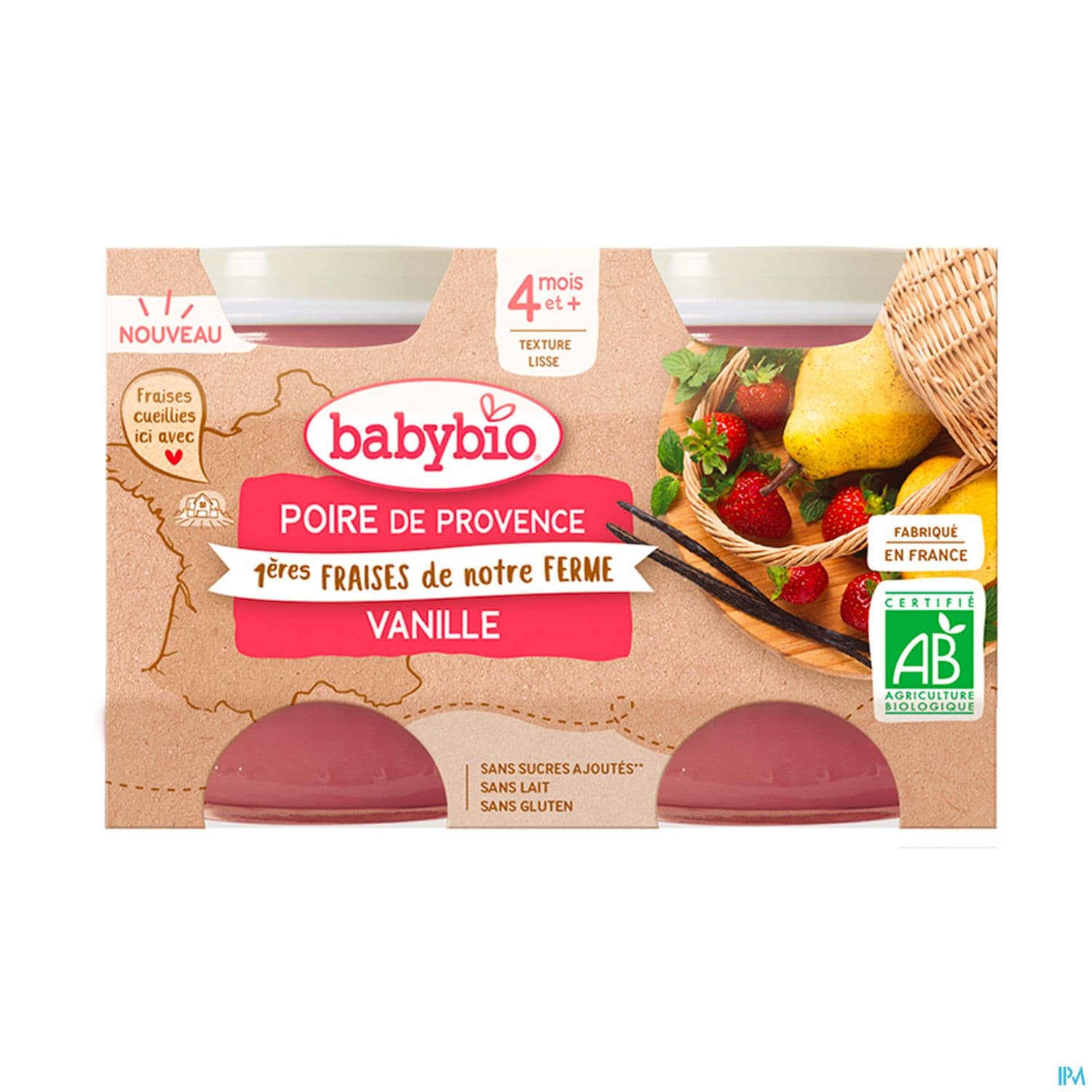 BABYBIO POIRE/FRAISE/VANIL 2X130G