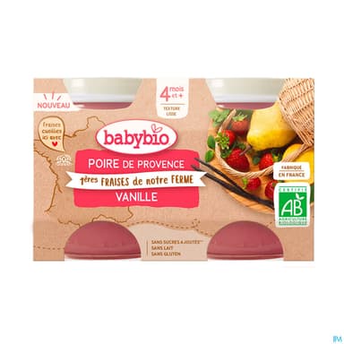 BABYBIO POIRE/FRAISE/VANIL 2X130G