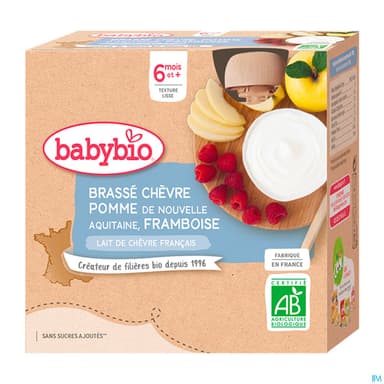 Babybio Brasse Au Lait De Chevre Francais Pomme Framboise Gourde 6m 85g X4