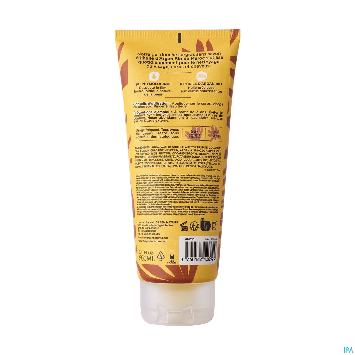 Mkl Green Nature Gel Douche Huile D'argan Du Maroc Cosm'ethik 200ml