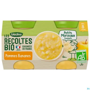 Bledina Les Recoltes Bio Compotee Avec Morceau Pomme Banane 130g X2