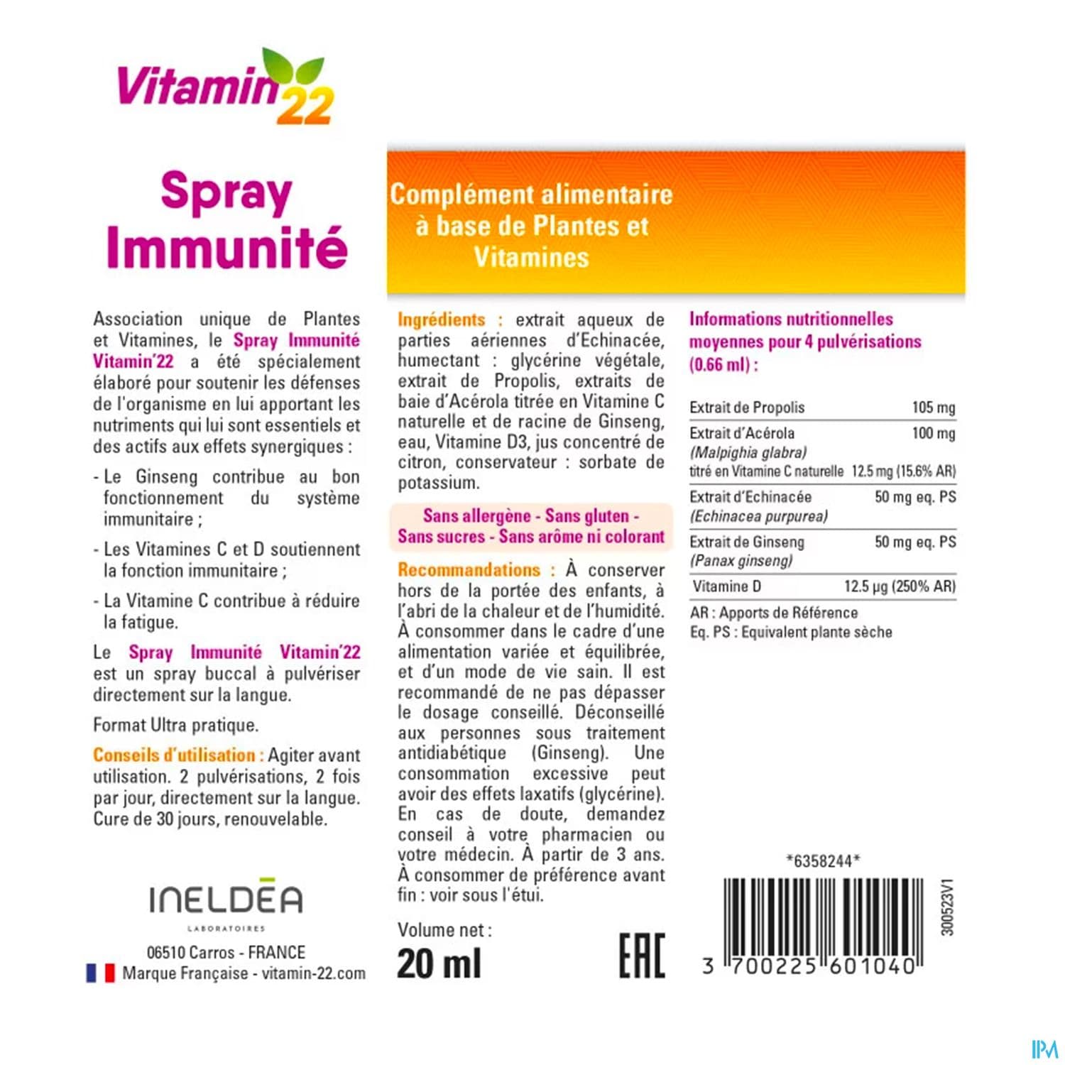 Ineldea Vitamin 22 Spray Immunite 20ml