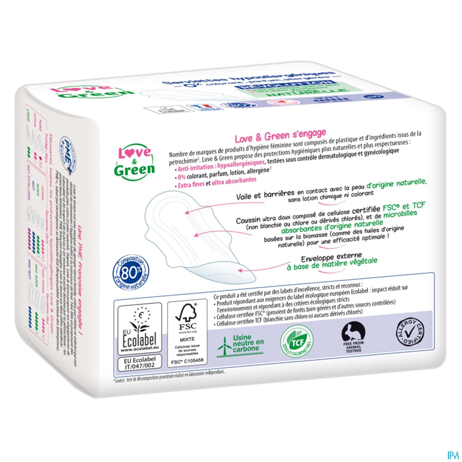 Love Green Serviettes Ecolabellisees Et Hypoallergeniques Ultra Nuit X10 Avec Ailettes