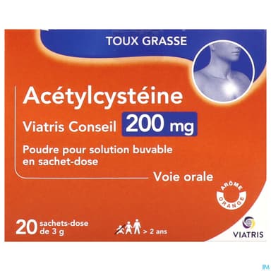 Acetylcysteine Viatris 200mg Poudre Pour Solution Buvable Sachet 20