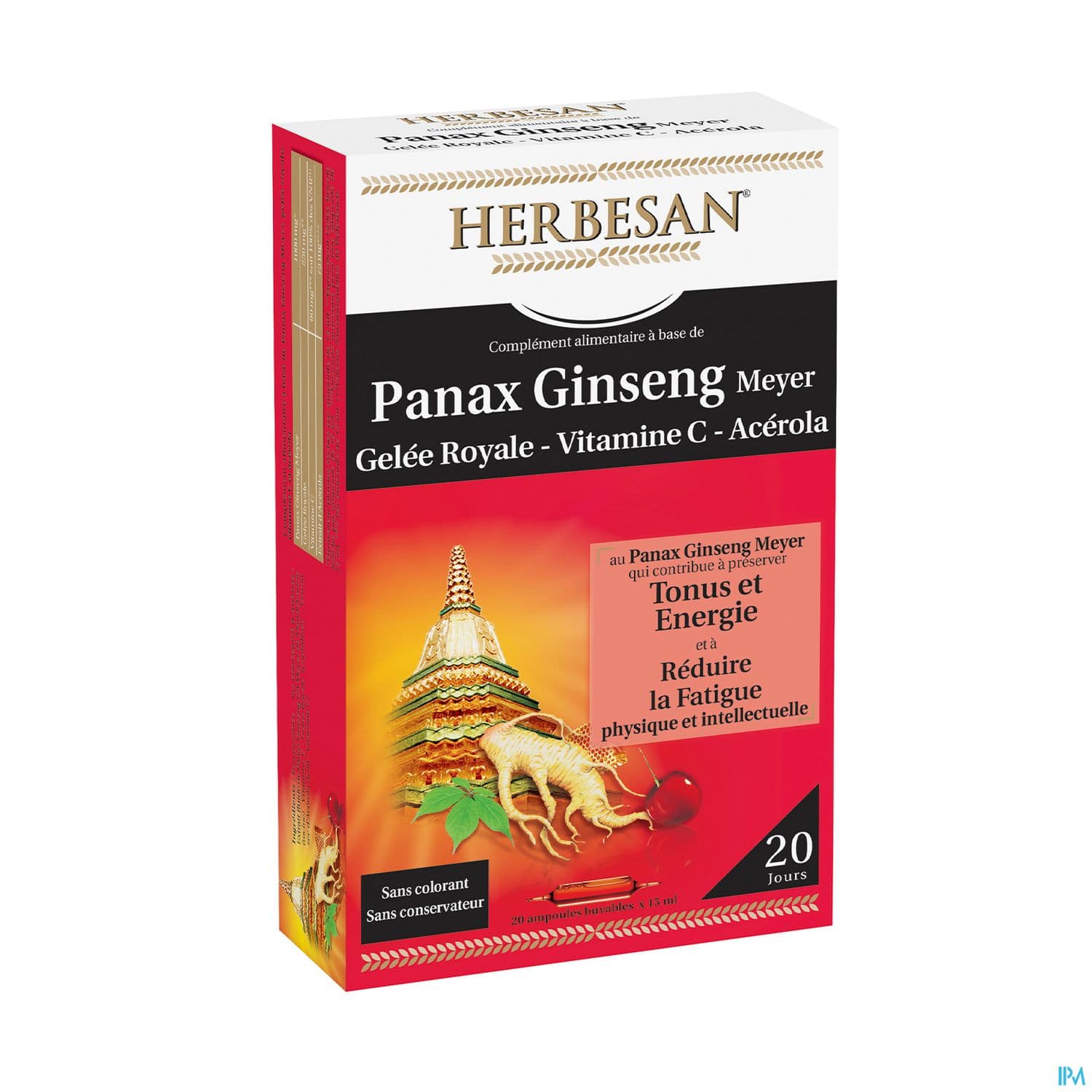 Herbesan Panax Ginseng Meyer Gelee Royale Vitamine C Acerola Ampoule Buvable 20