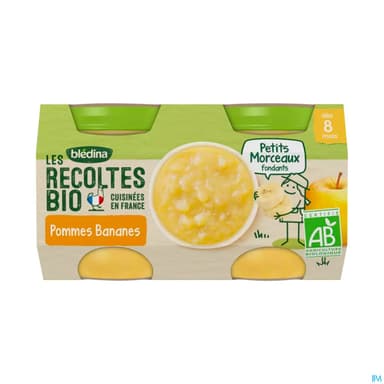 Bledina Les Recoltes Bio Compotee Avec Morceau Pomme Banane 130g X2