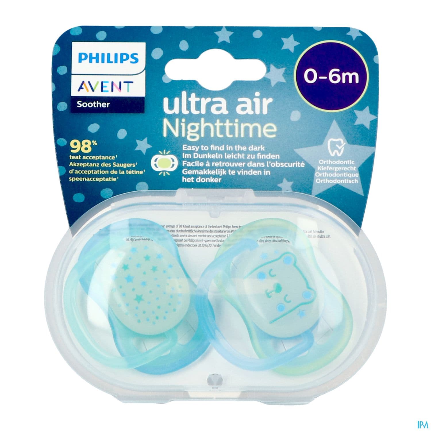Avent Sucette Ultra Air Nuit Silicone 0/6mois Mixte Scf376/10 X2