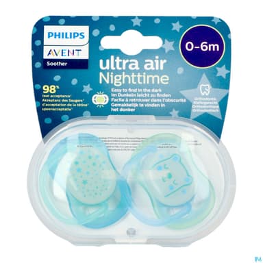 Avent Sucette Ultra Air Nuit Silicone 0/6mois Mixte Scf376/10 X2