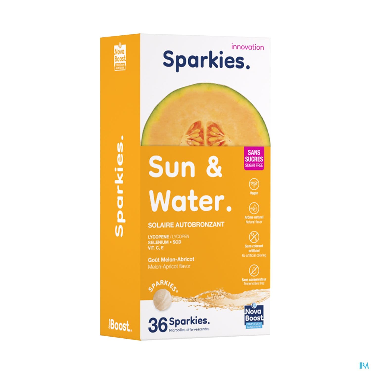 Novaboost Sparkies Sun Water Solaire Autobronzant Melon Abricot Comprime 36