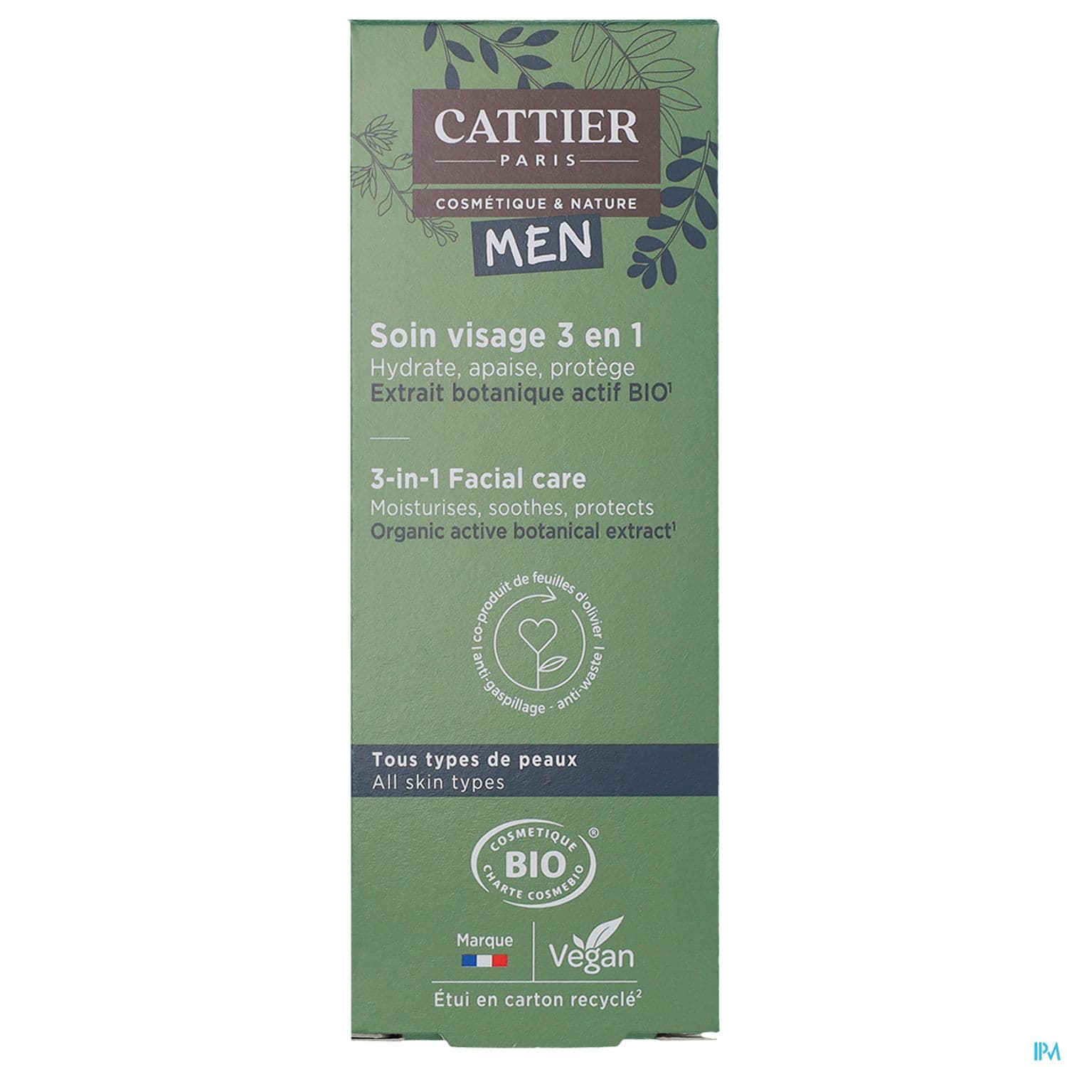 Cattier Men Soin Visage 3en1 Bio Tous Types De Peaux 50ml