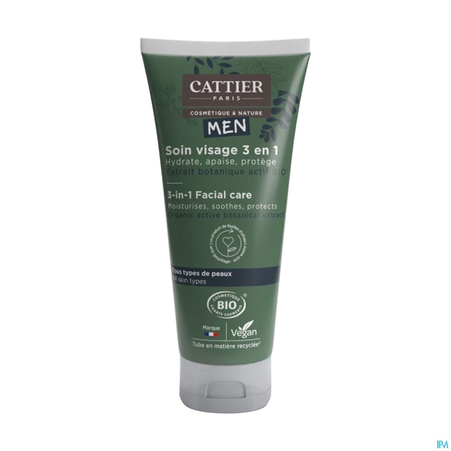 Cattier Men Soin Visage 3en1 Bio Tous Types De Peaux 50ml