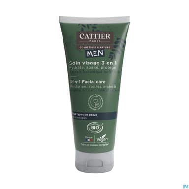 Cattier Men Soin Visage 3en1 Bio Tous Types De Peaux 50ml