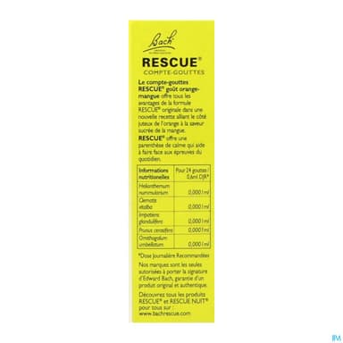 Rescue Bach Compte Gouttes Gout Orange Mangue 20ml